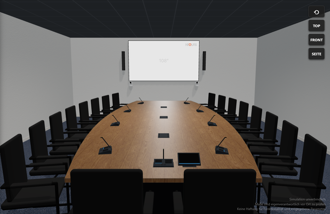 Boardroom mit großformatigem Display oder LED-Wand in der NiQUiS 3D-Planung