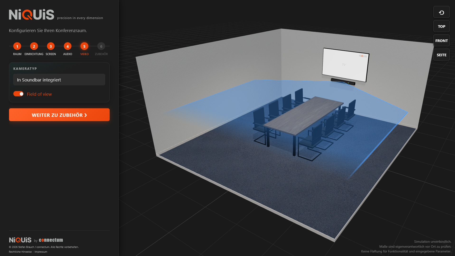 Mikrofon-Erfassungszonen im Meetingraum, visualisiert in der NiQUiS 3D-Planung
