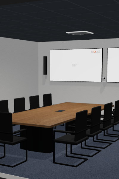 Standard-Meetingraum für Videokonferenzen mit Display und Kamera in der NiQUiS 3D-Planung