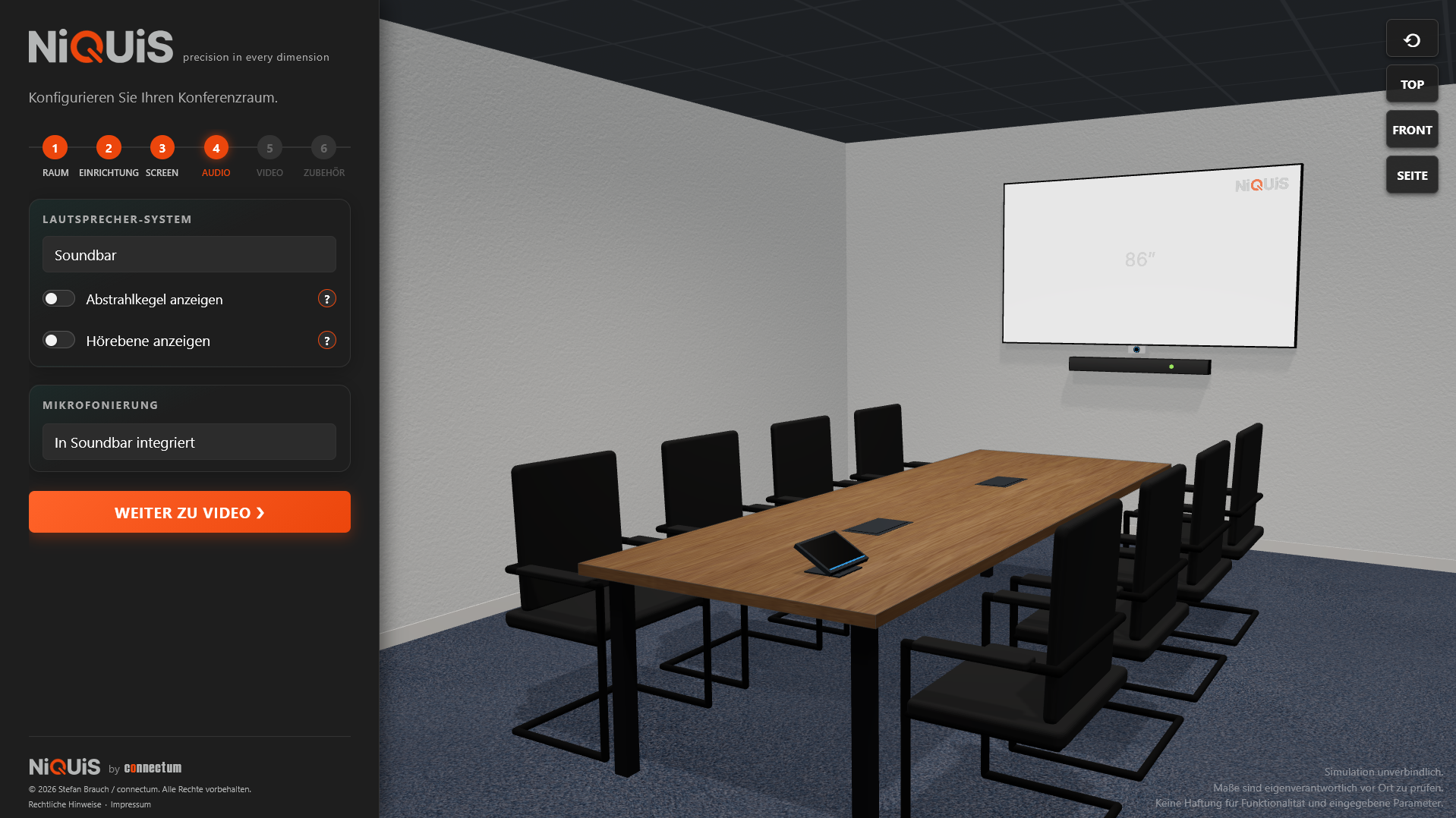 Cisco Room Kit Serie mit Room Navigator und Display in einem Meetingraum, geplant in NiQUiS
